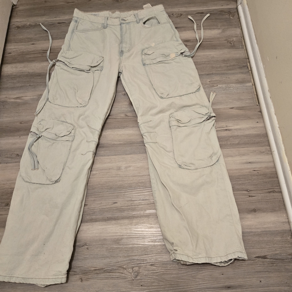 Y2K Zara Men's Cargo Pants Trouser, Skateboard Baggy Wide Leg Lt. Blue Pants